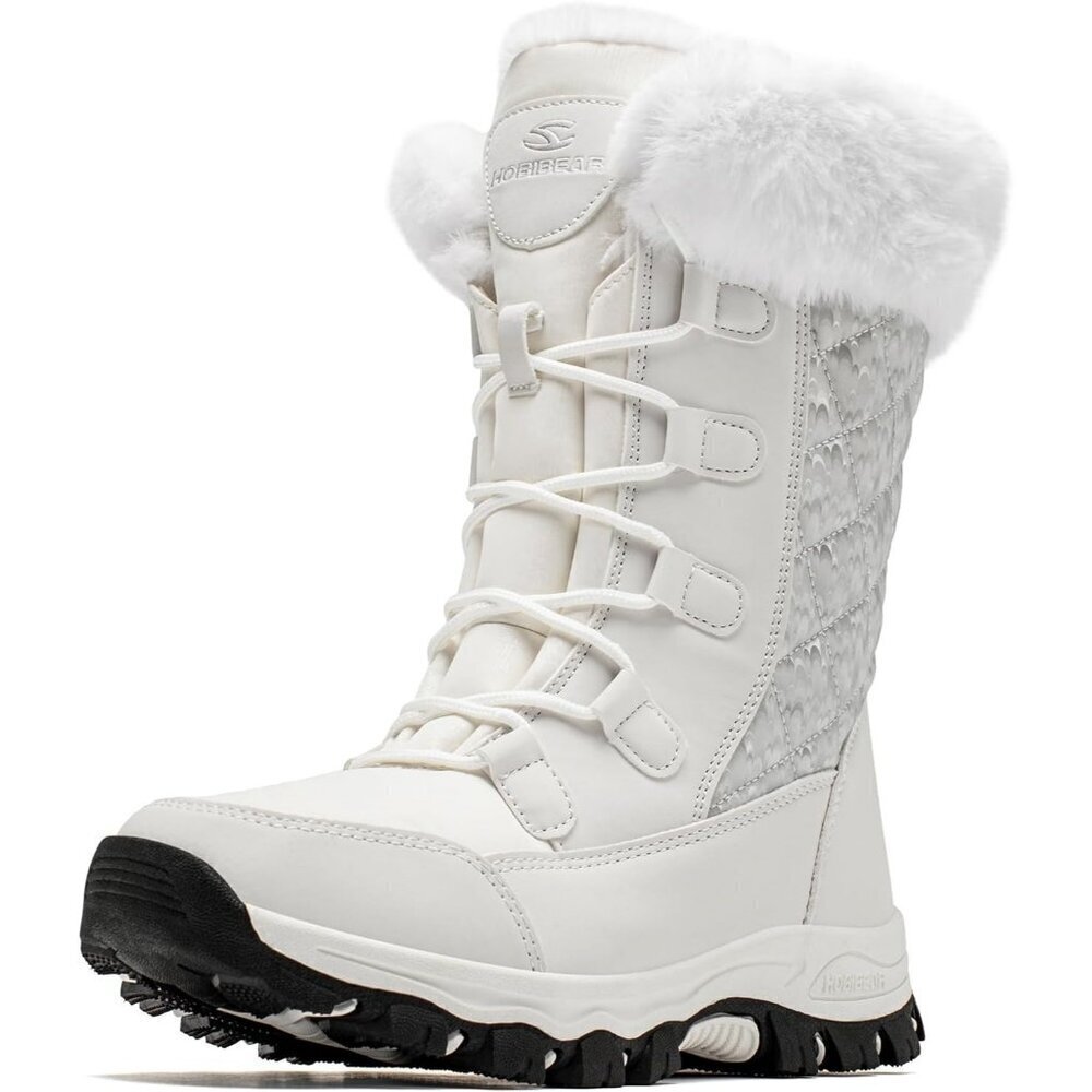 HOBIBEAR Women Waterproof Winter Snow Boots White Fur Lined Insulated Warm Shoes